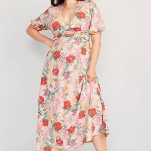 OLD NAVY Fit & Flare Floral Linen Blend Twist Front Maxi Dress 2x